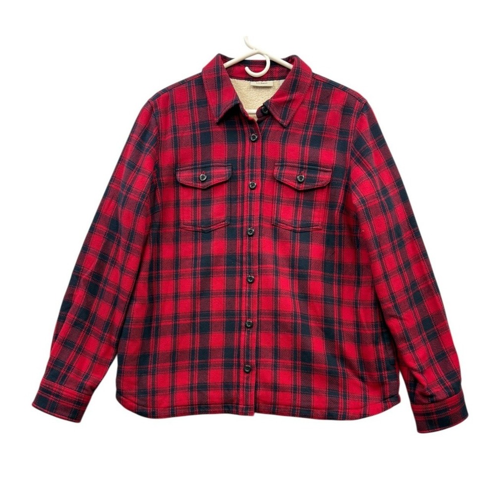 LLBean‎ Sherpa Lined Flannel Shirt Buffalo Plaid Outdoor Rustic Warm Winter M
